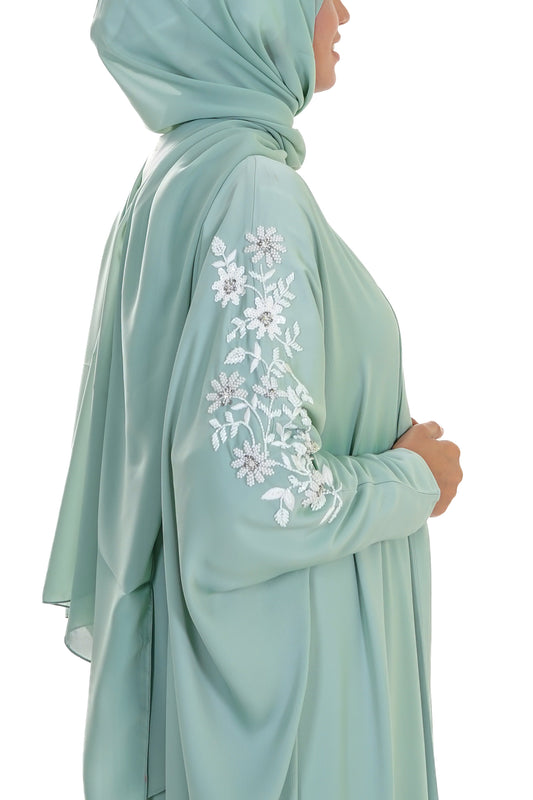 Layali Embellished Kaftan Abaya — Mint