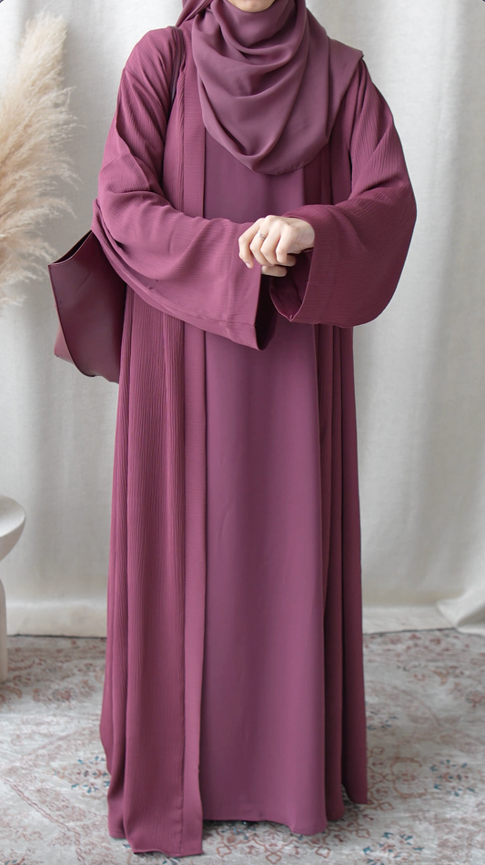 Safiyyah 4-Piece Textured Open Abaya Set – Rose Taupe