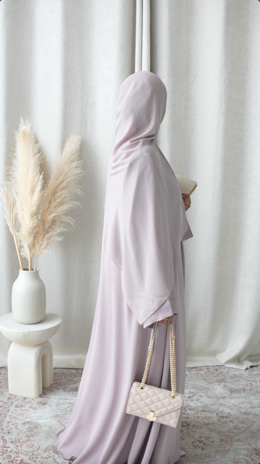 Safiyyah 4-Piece Textured Open Abaya Set – Light Beige
