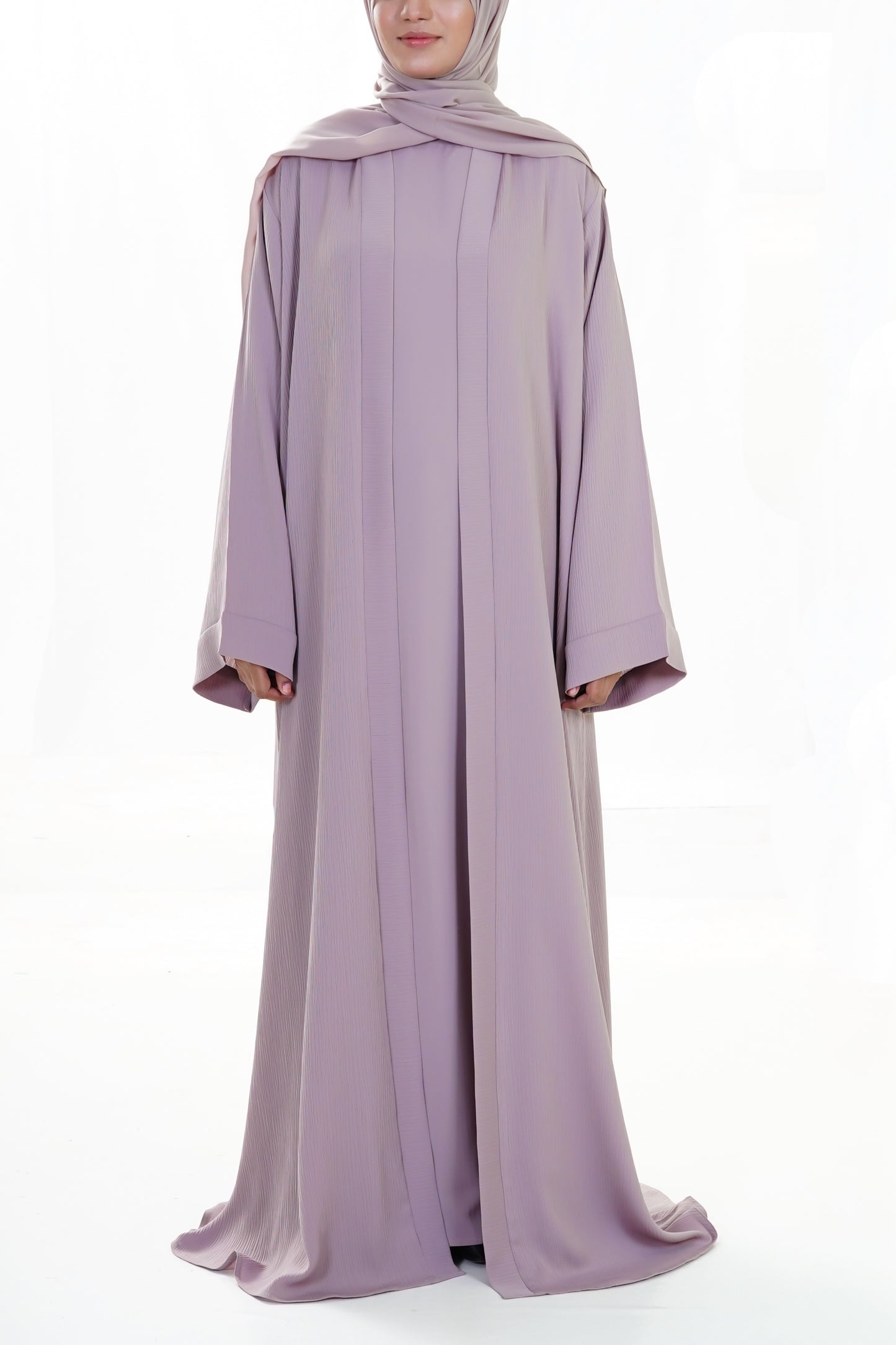 Safiyyah 4-Piece Textured Open Abaya Set — Light Beige