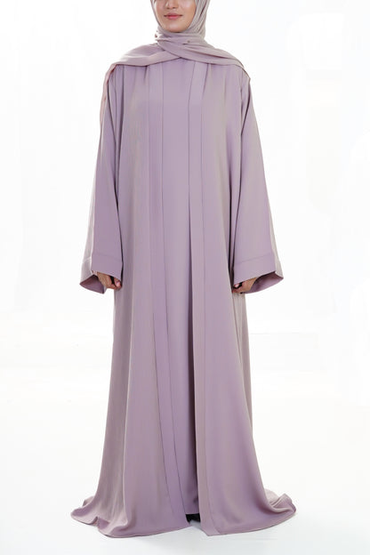 Safiyyah 4-Piece Textured Open Abaya Set — Light Beige