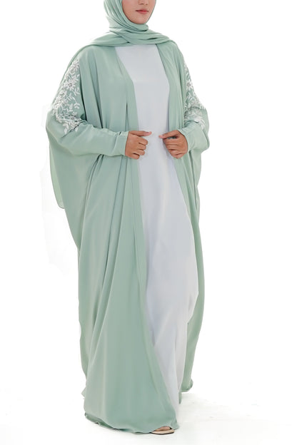 Layali Embellished Kaftan Abaya — Mint