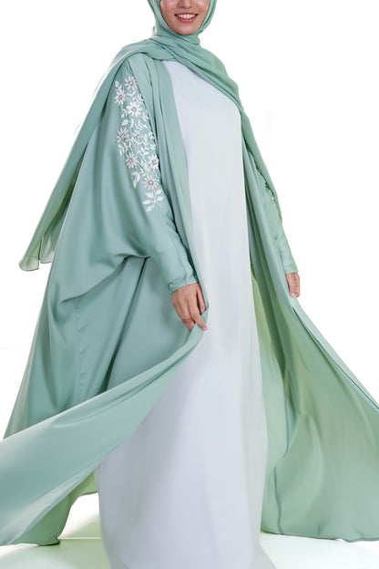 Layali Embellished Kaftan Abaya — Mint