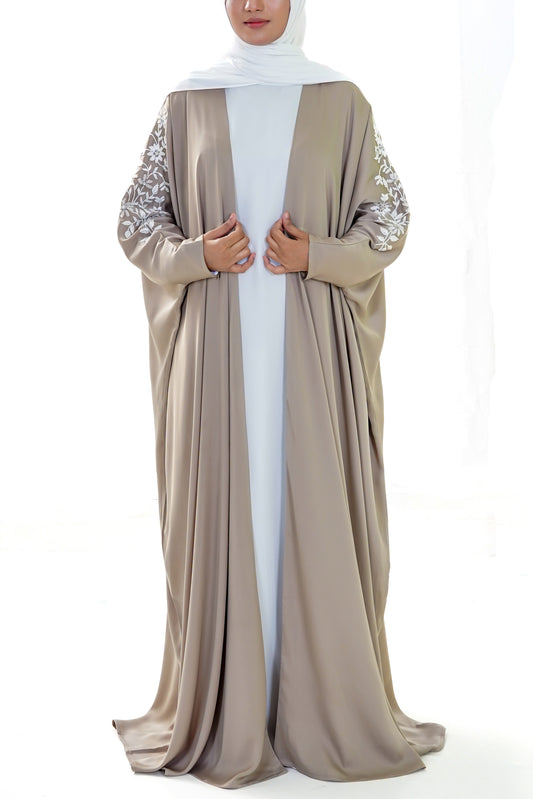 Layali Embellished Kaftan Abaya — Light Taupe
