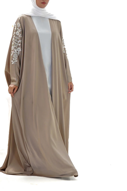 Layali Embellished Kaftan Abaya — Light Taupe