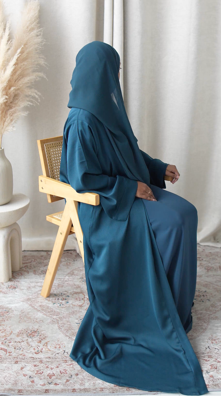 Safiyyah 4 Piece Textured Open Abaya Set – Deep Teal