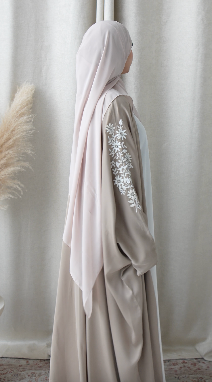 Layali Embellished Kaftan Abaya – Light Taupe
