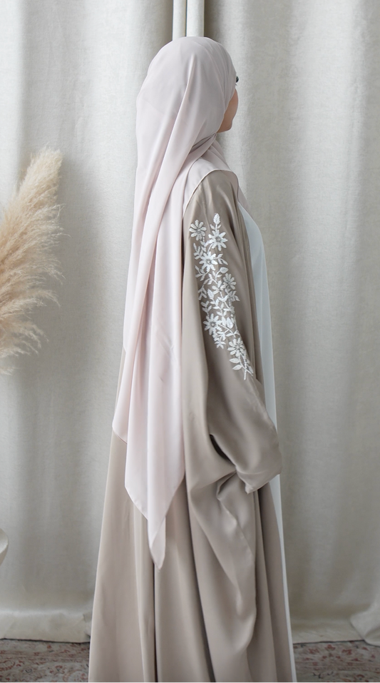 Layali Embellished Kaftan Abaya – Light Taupe