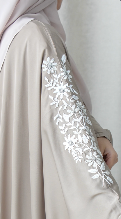 Layali Embellished Kaftan Abaya – Light Taupe