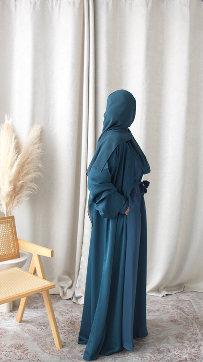 Safiyyah 4-Piece Textured Open Abaya Set – Deep Teal