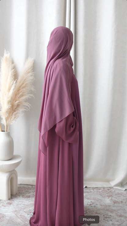 Safiyyah 4 Piece Textured Open Abaya Set – Rose Taupe